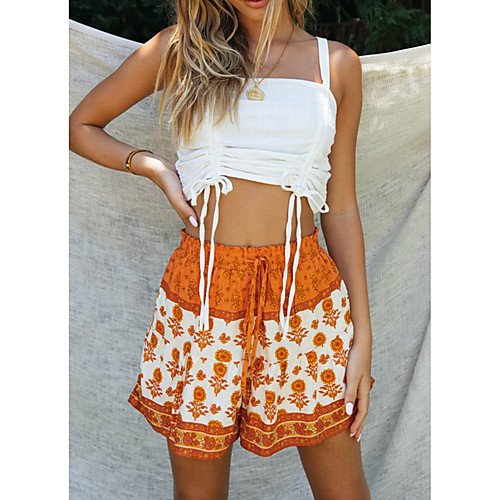 

Women's Streetwear Floral Holiday Vacation Two Piece Set Crop Top Tank Top Shorts Sets Shorts Ruched Drawstring Print Tops