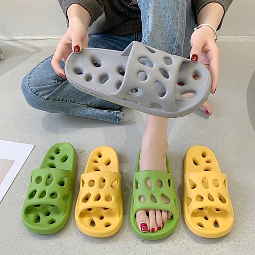 

Women's Slippers Flat Sandals Flat Heel Open Toe Casual Daily PU Leather Loafer Spring Summer Solid Colored Green Gray Yellow