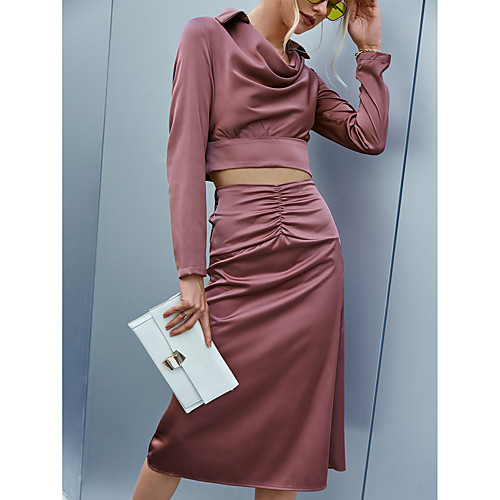 

Women's Streetwear Plain Casual Daily Wear Two Piece Set Crop Top Blouse Skirt Sets Skirt Dress Ruched Tops
