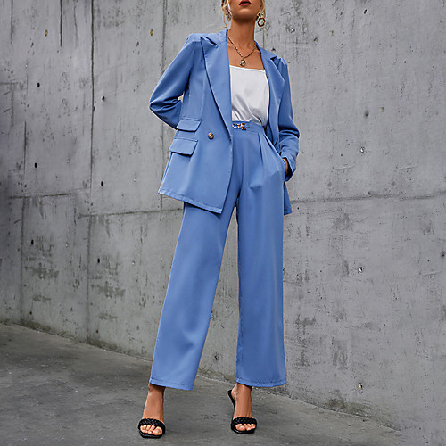 

Women's Streetwear Plain Daily Wear Office Two Piece Set Blazer Office Suit Pants Sets Pant Tops