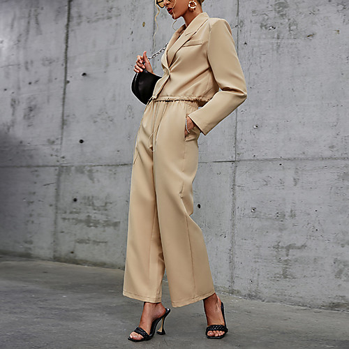 

Women's Streetwear Plain Daily Wear Office Two Piece Set Blazer Office Suit Pants Sets Pant Wide leg pants Tops