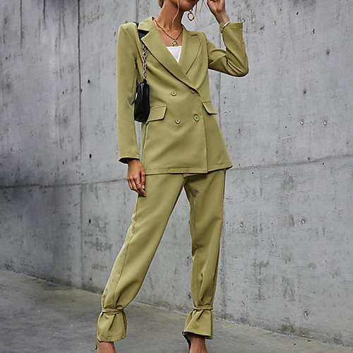 

Women's Streetwear Plain Daily Wear Office Two Piece Set Blazer Office Suit Pants Sets Pant Tops