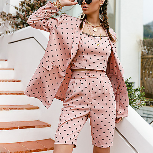 

Women's Streetwear Polka Dot Daily Wear Office Two Piece Set Tank Top Blazer Office Suit Shorts Print Tops