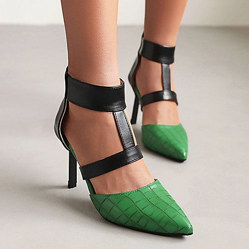 

Women's Heels Pumps Pointed Toe Casual Daily Office Walking Shoes PU Leather Zipper Spring Summer Solid Colored Geometric Green Black Red