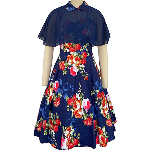 

Women's Basic Floral Polka Dot Casual Vacation Two Piece Set Skirt Sets Cape Dress Print Tops
