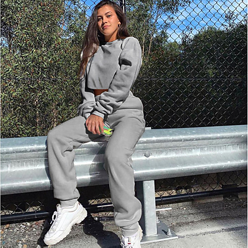 

Women's Basic Plain Sport Casual Two Piece Set Crop Top Tracksuit Pants Sets Pant Jogger Pants Tops