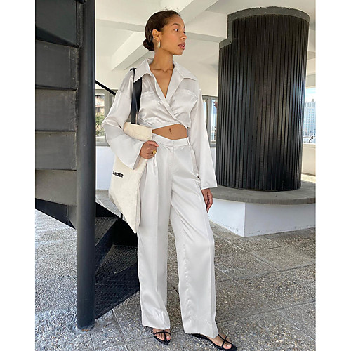 

Women's Basic Solid Color Casual Daily Wear Two Piece Set Crop Top Pants Sets Matching Sets Pant Wide leg pants Tops