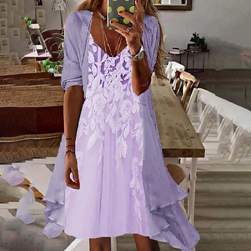 

Women's Two Piece Dress Midi Dress Gray Long Sleeve Floral Print Spring Summer V Neck Party Stylish 2022 S M L XL XXL 3XL / Party Dress