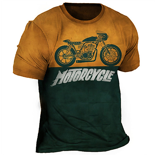 

Men's T shirt 3D Print Graphic Motorcycle Crew Neck Casual Daily Print Short Sleeve Tops Fashion Vintage Classic Comfortable Green