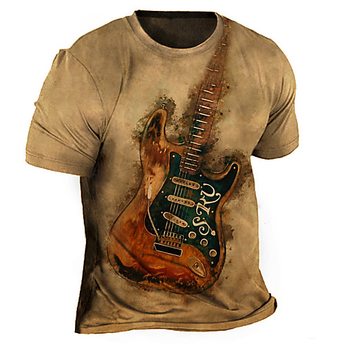 

Men's T shirt 3D Print Graphic Musical Instrument Crew Neck Casual Daily Print Short Sleeve Tops Fashion Vintage Classic Comfortable Brown