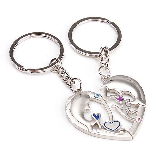 21年 ハート形のイルカパターンメタルキーホルダー 1ペア コレクション 2 09