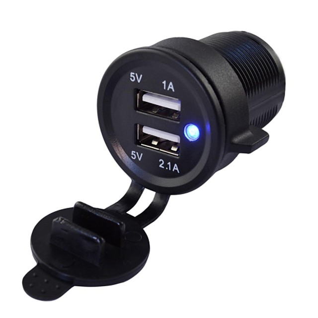 Car Motorcycle Double USB Car Charge,Blue Light Charge Indicator ...