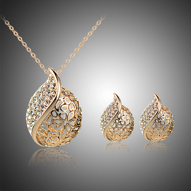 Wedding Jewelry Sets Gold Plated Necklace Earrings Women Crystal Jewelry Set PM
