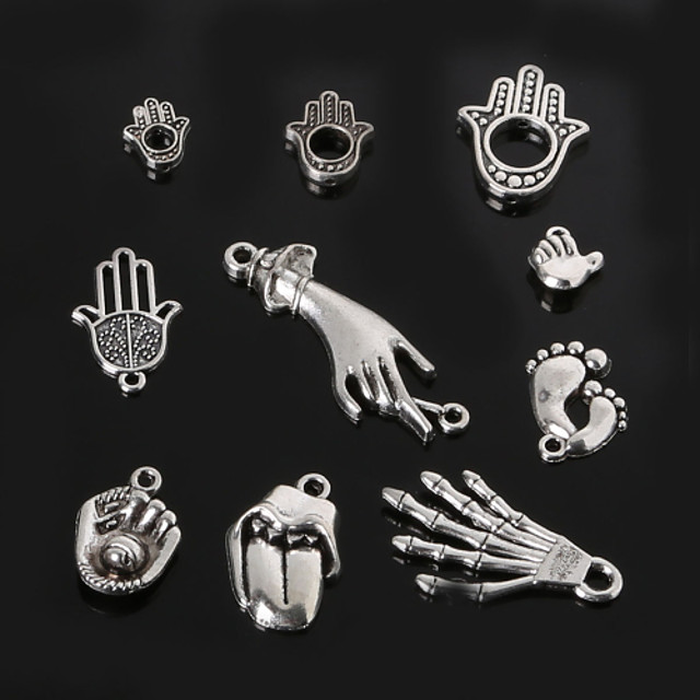 50pcs Tibet Silver Punk Halloween Rock Skeleton Hand DIY Charms Pendants