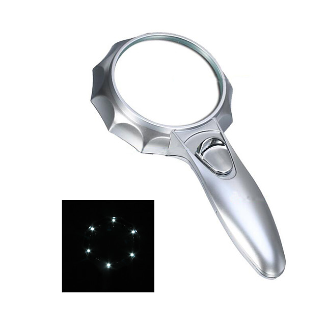 6x Handheld Magnifier Illuminated Pocket Magnifying Glass With 6 Led White Light 2 X Aaa 2287