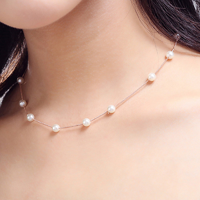 Para Mujer Blanco Perla Collar Cadena única