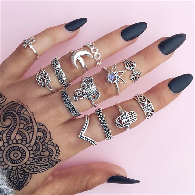 Nail Finger Ring Vintage Style Gold Silver Alloy Elephant Flower Crown Statement Ladies Bohemian 12pcs Women S Knuckle Ring 21 5 24