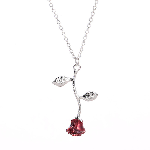 Collier Pendentif Femme Fleur Roses Coreen Mode Le Style Mignon Mignon Argent Rouge Or Rose 38 5 Cm Colliers Tendance Bijoux 1pc Pour Sortie Anniversaire Irregulier De 21 A 3 14