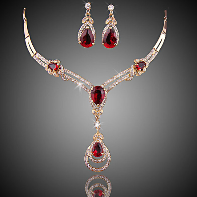 Sterling Silver Gold Plated Synthetic Cz Red Glass Dangle Earrings