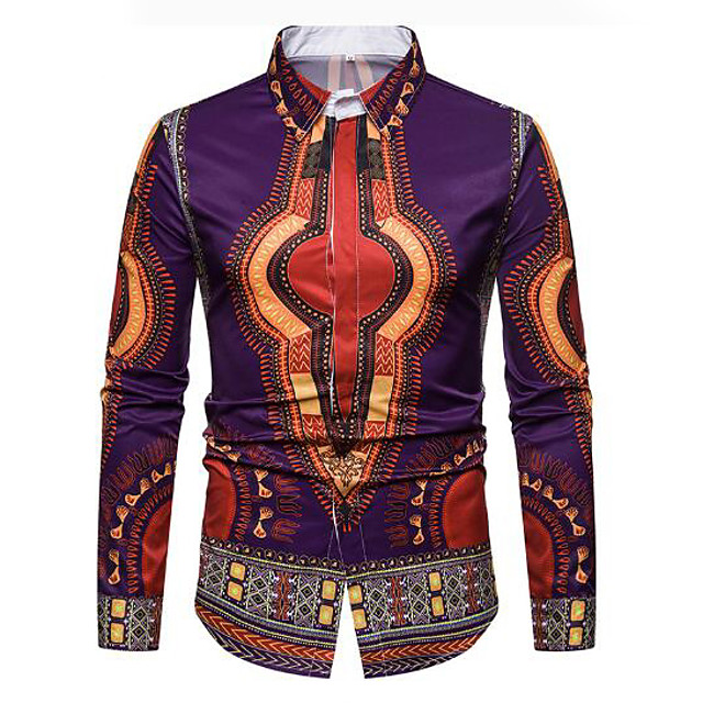 Hombre Geometrico 3d Tribal Camisa Tops Cuello Ingles Blanco Negro Morado 24 19