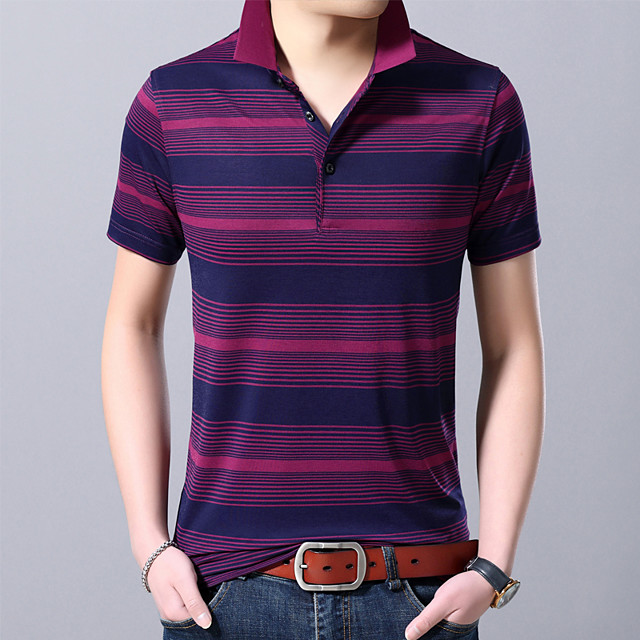 Men's Polo - Striped Print Shirt Collar Purple 7321394 2021 – $24.19
