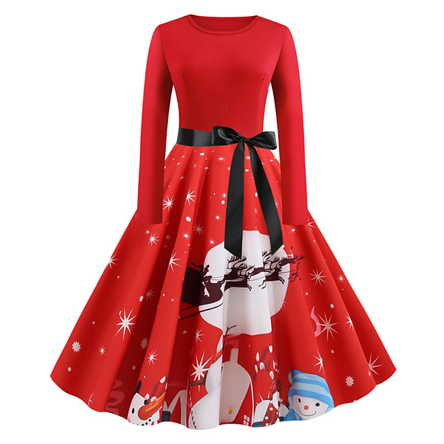 red swing dress long sleeve
