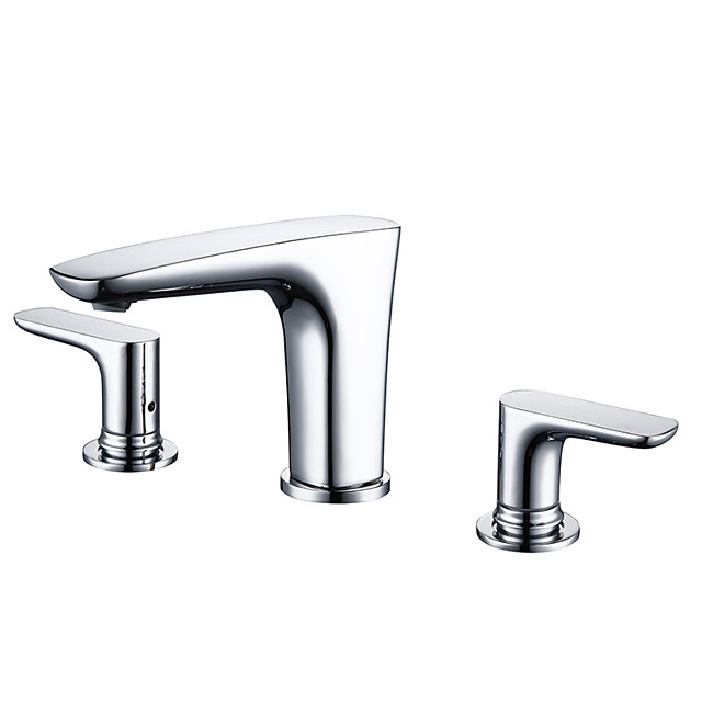 Bathroom Sink Faucet Chrome Finish Dual Handls Three Holes Basin Sink Mixer Tap Modern Style Hot And Cold Washroom Faucet 7992998 2021 263 89