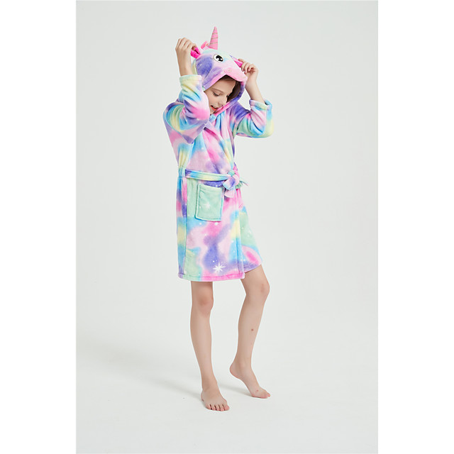 Kid's Kigurumi Pajamas Bathrobe Oodie Unicorn Flying Horse Onesie Pajamas Flannel Fabric Purple 