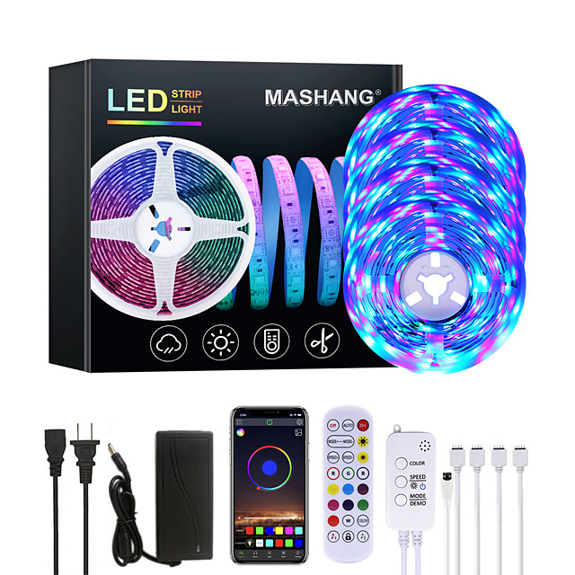 Mashang M Led Bandes Lumineuses Rvb Led Bande Lumineuse Musique Sync 1080 Leds Bande Led 25 Smd Changement De Couleur Led Bande Lumineuse Controleur Bluetooth Et 24 Touches A Distance Led De 21 A 30 36