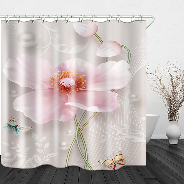 Erfly Pink Flowers Digital Printing, Pink Shower Curtain Hooks