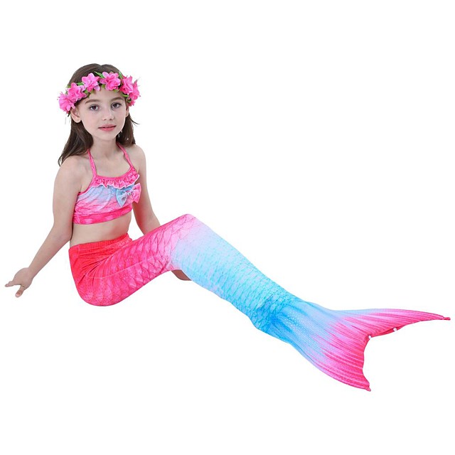 Kids Girls Active Sports Beach Mermaid Tail The Little Mermaid Gradient Sleeveless Cotton Swimwear Blue 6802900 2021 19 60