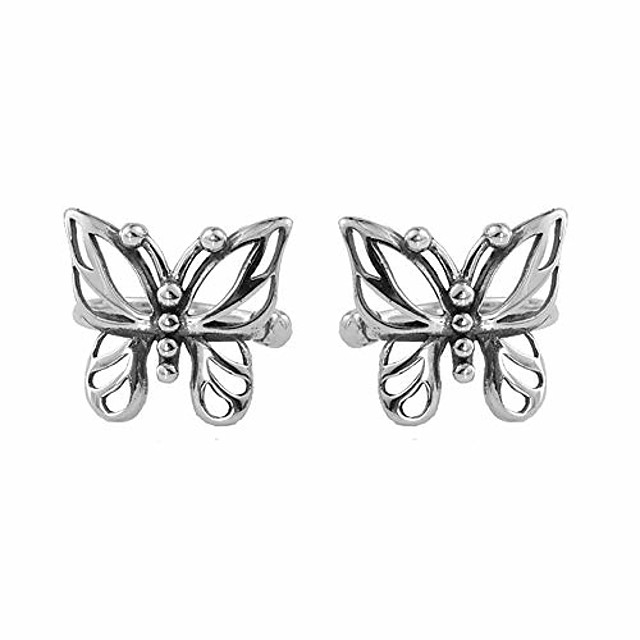 1 Pair Silver Butterfly Ear Cuff Clip Chain Earrings for Women Girl Bohemian Dainty Butterfly Crawler Climber Long Multi Tassel Dangle Earrings Jewelry