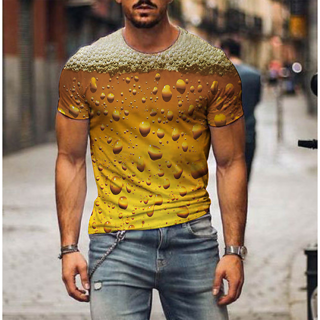 21年 男性用 男女兼用 Tシャツ 3dプリント グラフィック バブル ビール プリント 半袖 日常 トップの ベーシック ストリートファッション ラウンドネック パープル イエロー グリーン コレクション 10 99