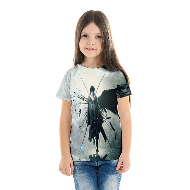 21年 子供 女の子 Tシャツ ｔシャツ ブラウス 半袖 ブラック ホワイト ブラック グレー アニメ系 カートゥン レタード 動物 プリント ライトグレー 子供達 トップの 夏 春夏 ストリートファッション 誕生日 祭り テイラーフィット ルーズ コレクション 12 71