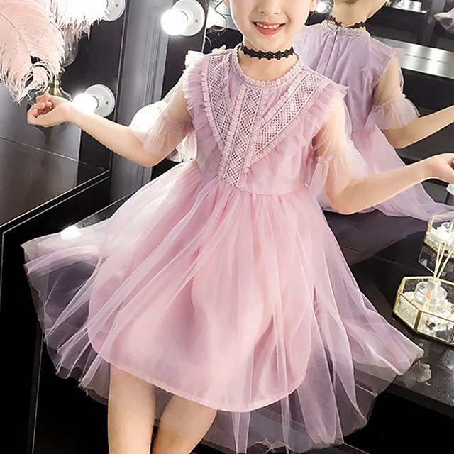 21年 子供 リトル 女の子 ドレス ソリッド チュールワンピース チュチュドレス 誕生日 ホワイト ピンク 膝丈 甘い ドレス 夏 コレクション 25 43