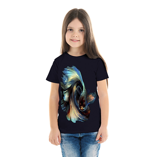 21年 子供 女の子 Tシャツ ｔシャツ ブラウス 半袖 アニメ系 3dプリント プリント ブラック 子供達 トップの 夏 ストリートファッション 誕生日 祭り テイラーフィット ルーズ コレクション 12 71