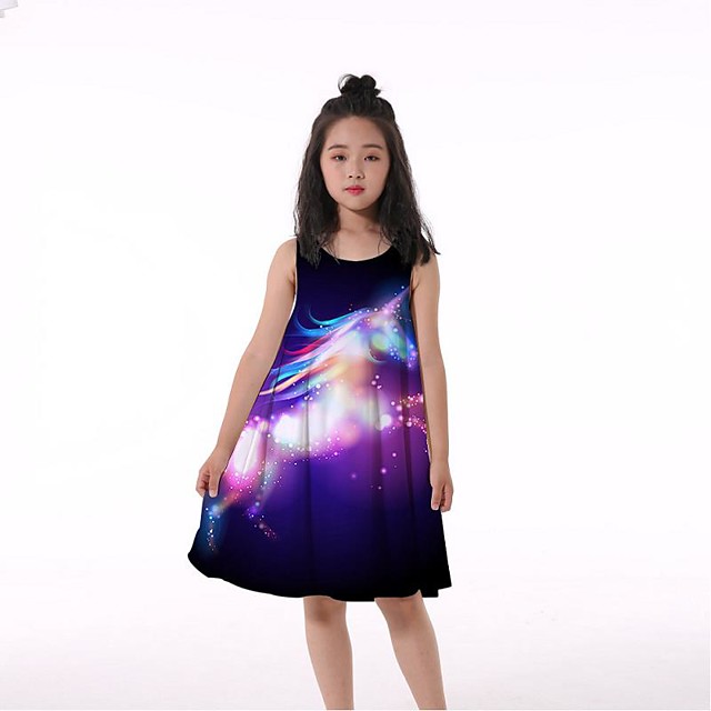 21年 子供 リトル 女の子 ドレス ファンタスティック ビースト ユニコーン ユニコーン タンクトップワンピース フリル プリント レインボー 膝丈 ノースリーブ ３ｄプリント かわいいスタイル ドレス 春夏 ルーズ 4 13歳 コレクション 16 95