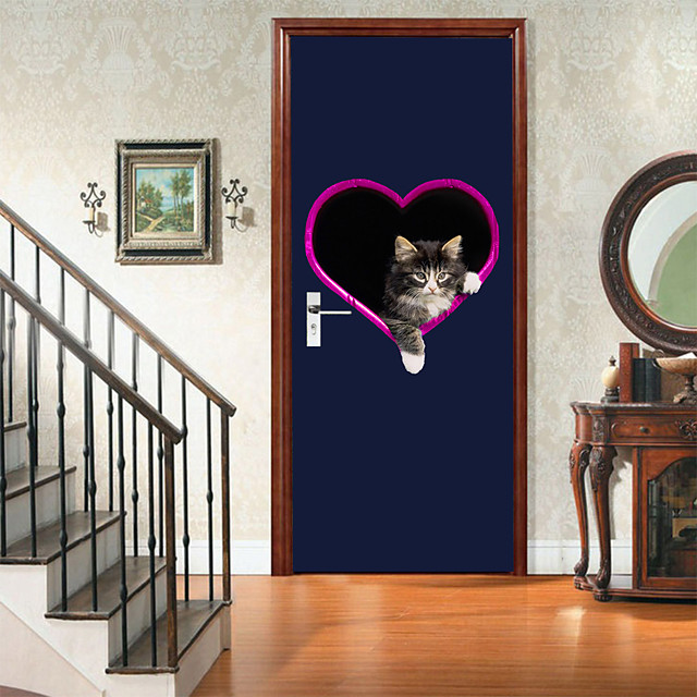 2pcs selbstklebende kreative Liebe Katze Tür Aufkleber für Wohnzimmer