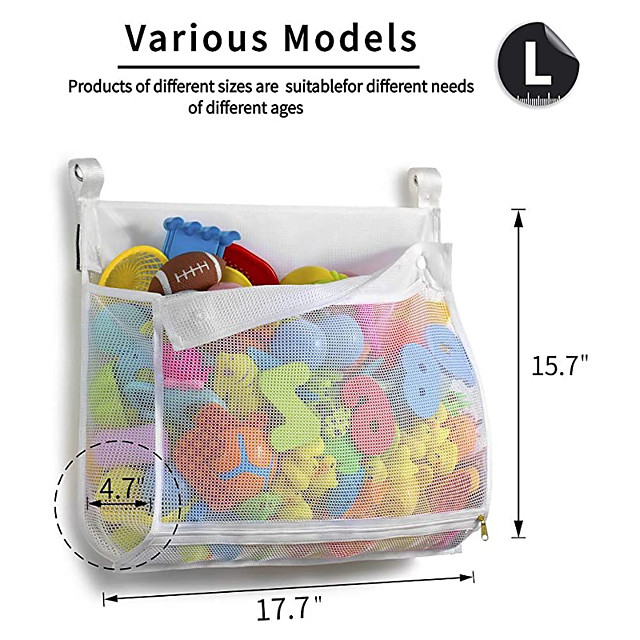 Organizador de juguetes de baño de malla con cremallera inteligente