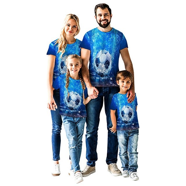 Family Look Tops Graphic Light Blue Short Sleeve Daily Matching Outfits