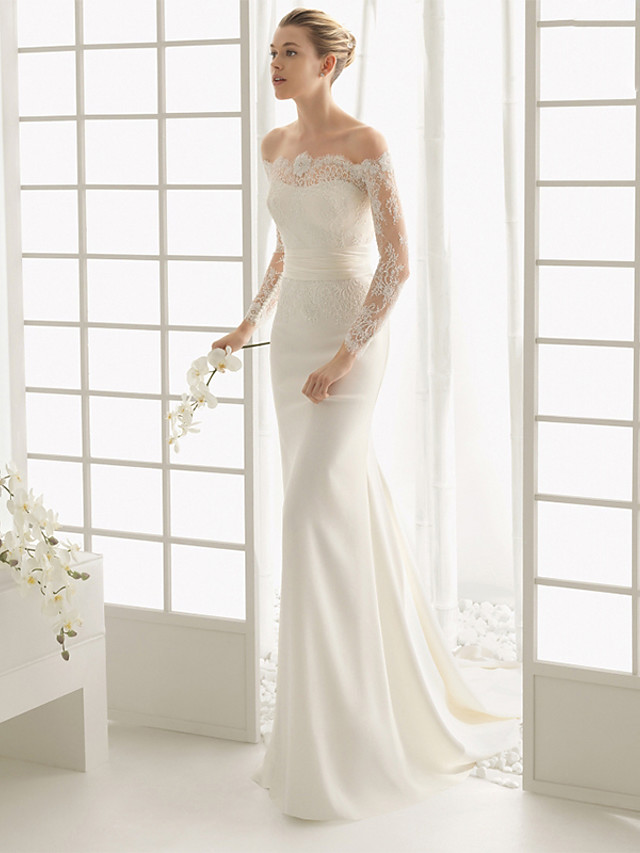Sirena Kroj Vjencanice Spustena Ramena Dugi Slep Rastezljivi Saten Dugih Rukava Romanticni Iluzijski Rukav S 2021 Zvono Iz 7708297 2021 239 98