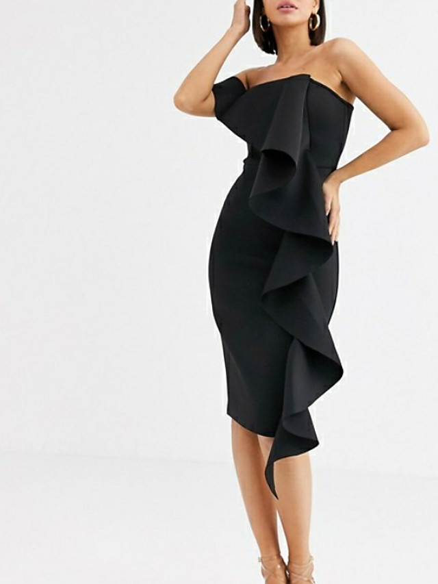 Sheath / Column Little Black Dress Cocktail Party Formal Evening Dress Off Shoulder Sleeveless 
