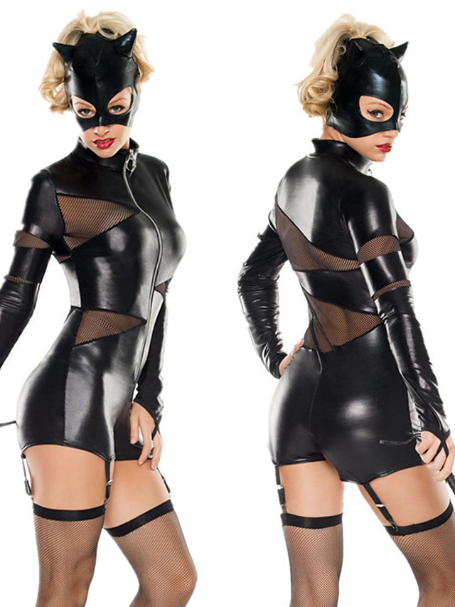 Zentai Kostymer Cosplay Kostym Kattdrakt Ninja Motorcykel Tjej Vuxna Cosplay Kostymer Helfarve Halloween Dam Lappverk Karnival Maskerad Trikot Onesie Huddrakt 8001519 2021 59 38