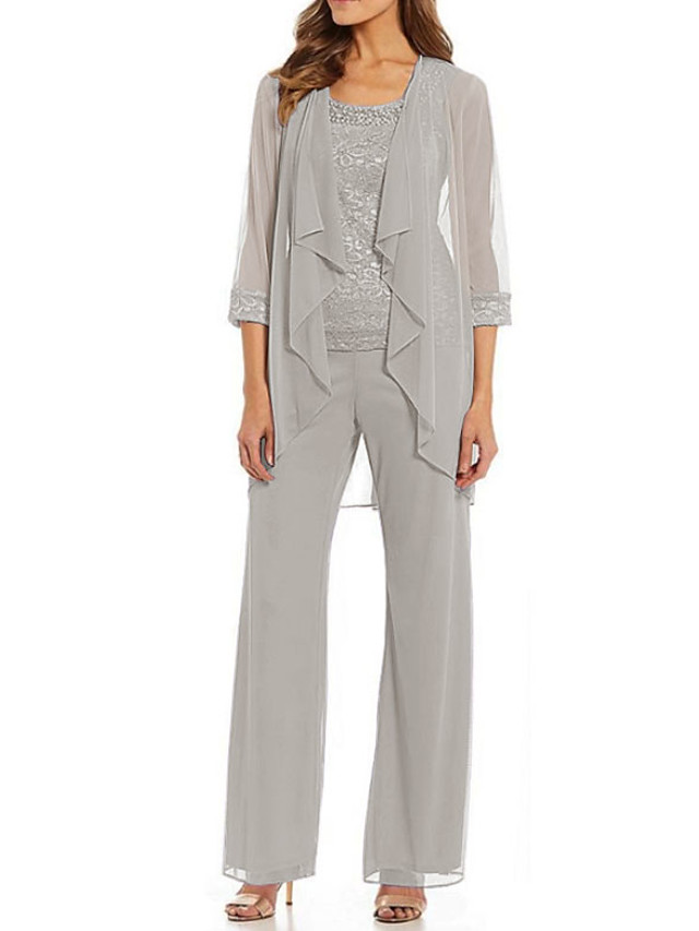 Deux Pi?�ces Tailleur-pantalon Robe de M?�re de Mari?�e Grande Taille El?�gant Encolure d?�gag?�e 