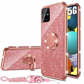 samsung galaxy a51 case 5g version glitter luxury cute silicone tpu phone case for women girls with kickstand bling diamond rhinestone bumper ring stand slim case for galaxy a51 5g (rose gold)