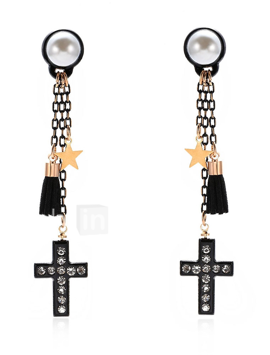 black hanging cross earring
