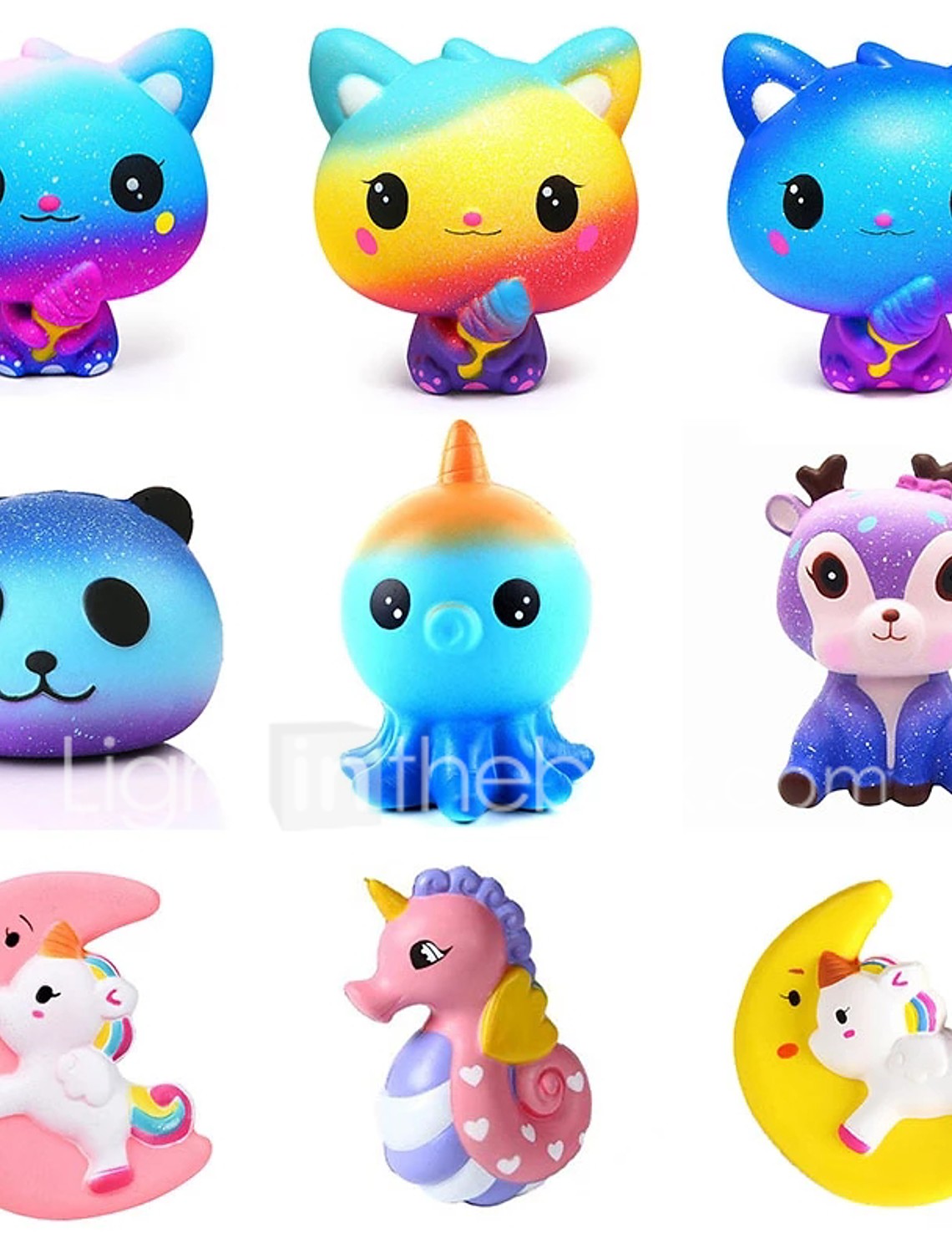 4 st tecknad galax söt hjort squishy katt jumbo leksaker långsamt